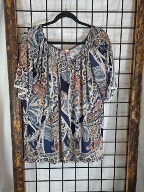 SJS Navy Multi Paisley Peasant Top